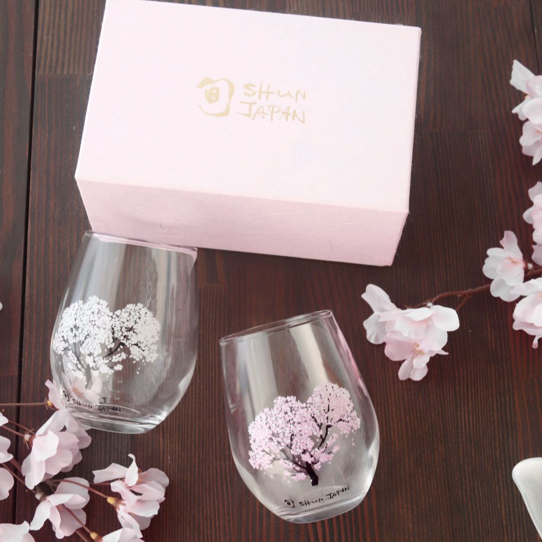 Cold feeling cherry blossom free glass pair set A vessel to enjoy the season when the color changes depending on the temperature - 玻璃杯 - 玻璃 粉红色