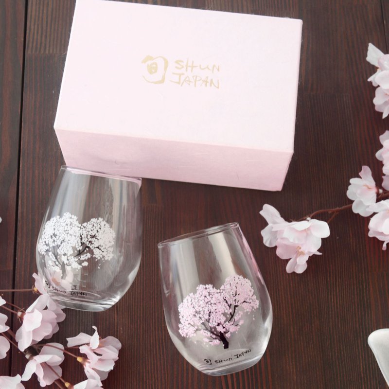 冷感桜フリーグラスペアセット　温度で色が変わる季節を楽しむ器 - 玻璃杯 - 玻璃 粉红色