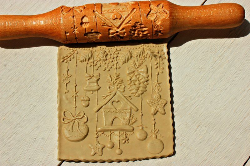 rolling pin for cookies ,christmas,new year - 厨房用具 - 木头 咖啡色