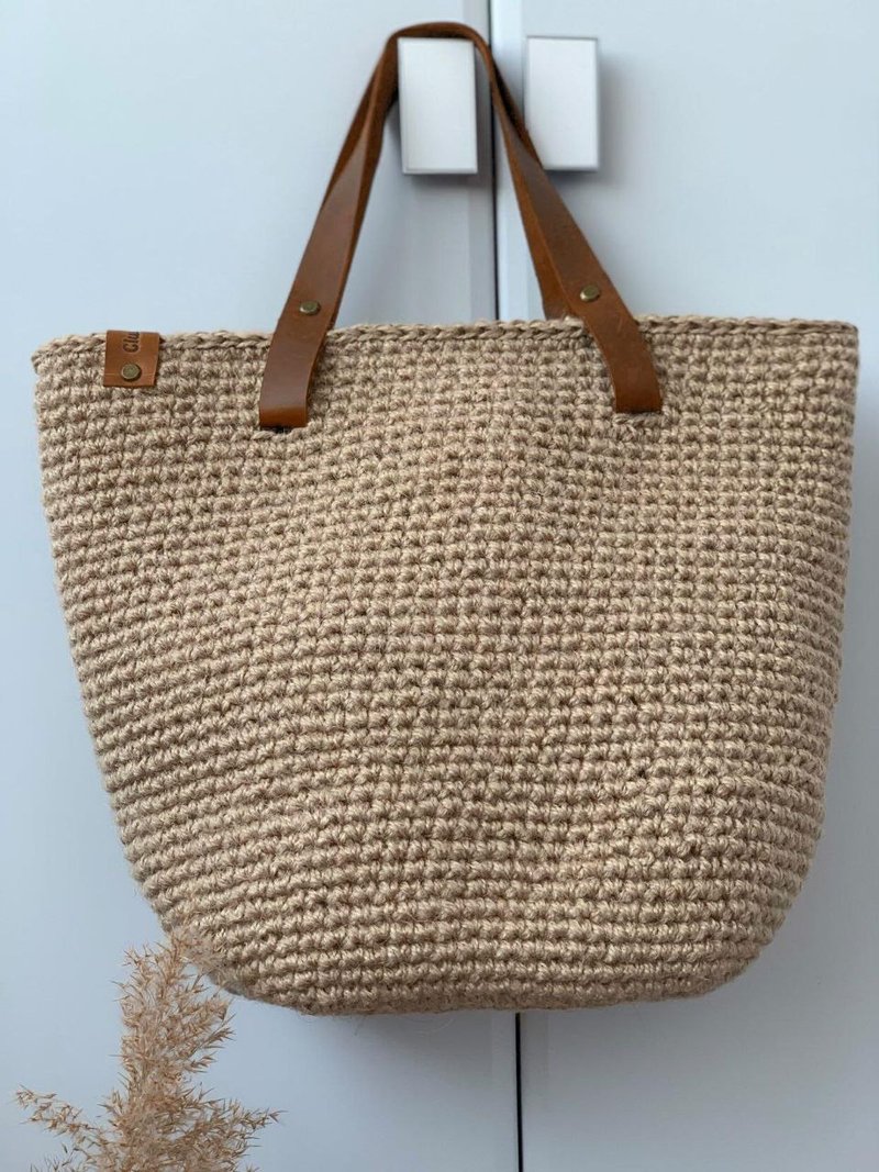 Shopping bag Eco shopper Knitted jute bag Crochet casual bag Large beach bag - 手提包/手提袋 - 环保材料 