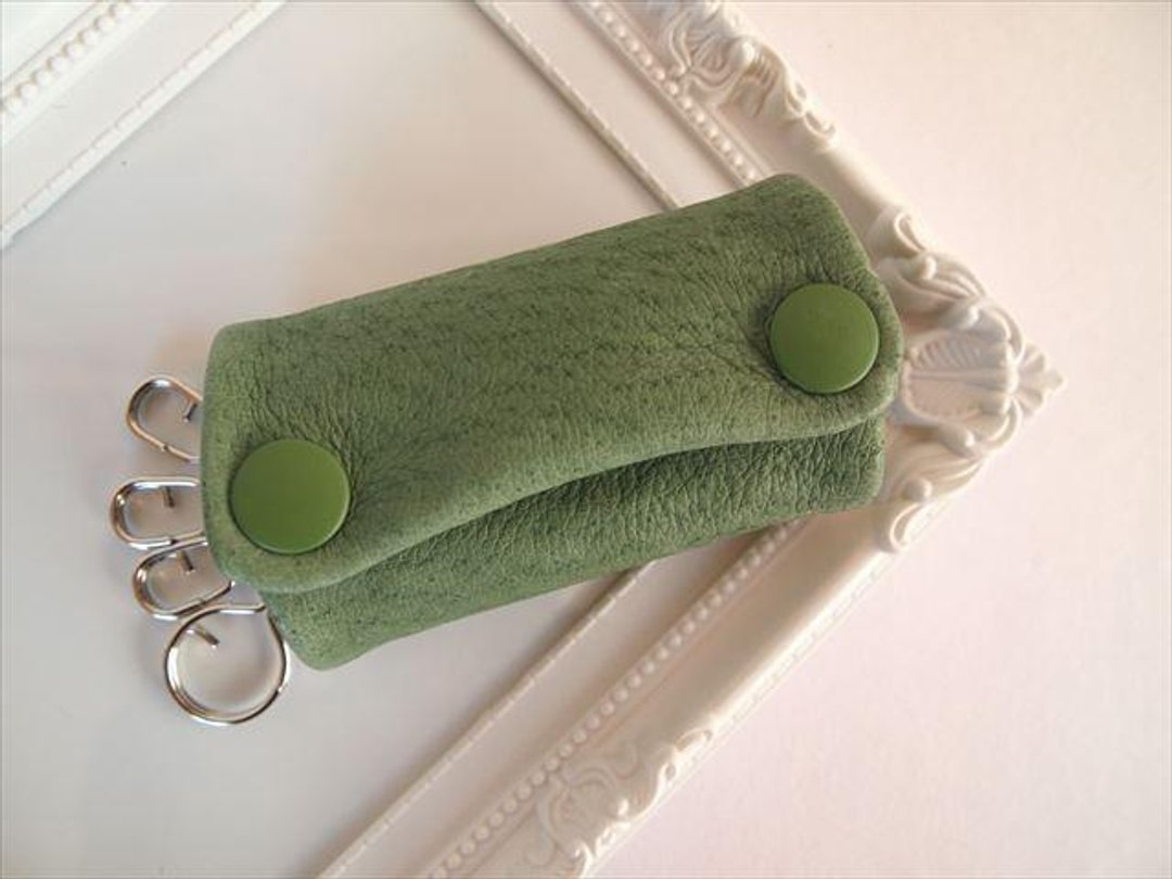 [Full green] Pig leather Soft key case [Made to order] Green leather 1611004 - 钥匙链/钥匙包 - 真皮 绿色