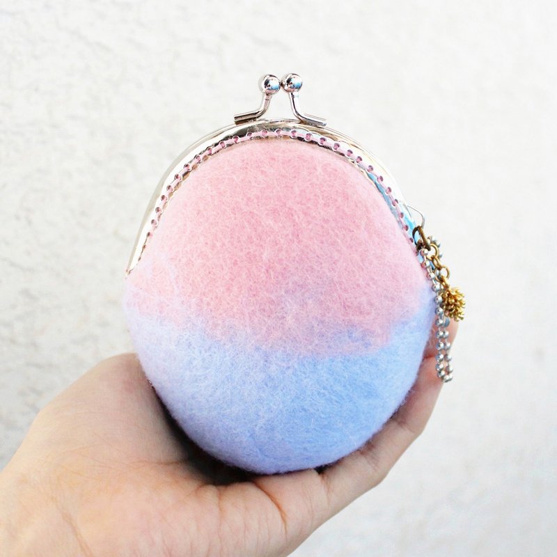 纯羊毛钱包 羊毛毡口金包 Felting Wallet - 2016代表色  Rose Quartz & Serenity 玫瑰石英粉红色+宁静粉蓝色 - 零钱包 - 羊毛 粉红色