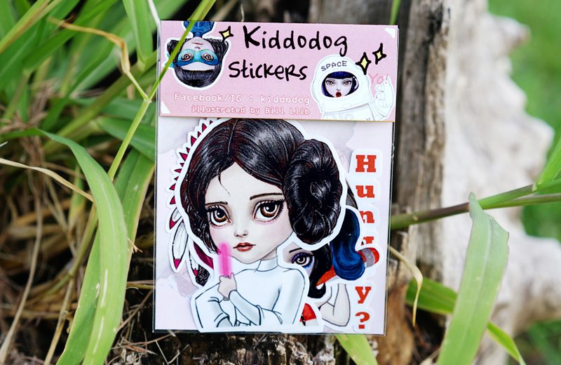 Kiddodog Sticker Pack - Set of 6 - Princess girl Character - Cute stickers - Leia - Harley Quinn - Native American - Cinderella - Tahiti. - 贴纸 - 纸 