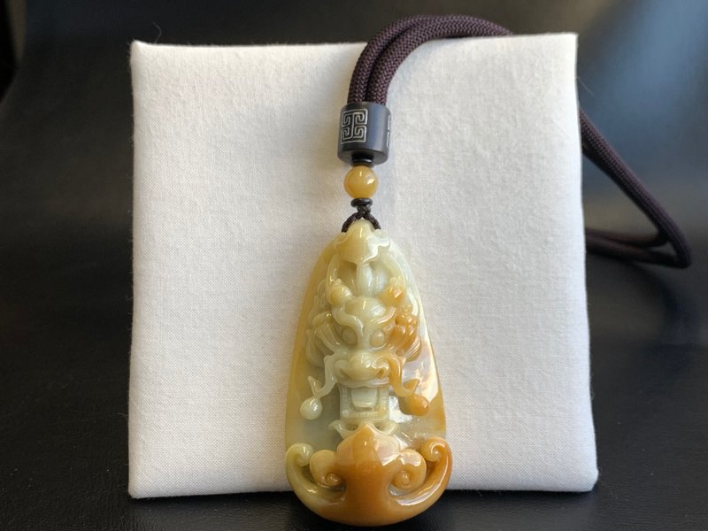 天然翡翠A货缅甸玉~蜜糖黄如意龙头玉墬项链~节节高升~ - 项链 - 玉石 黄色
