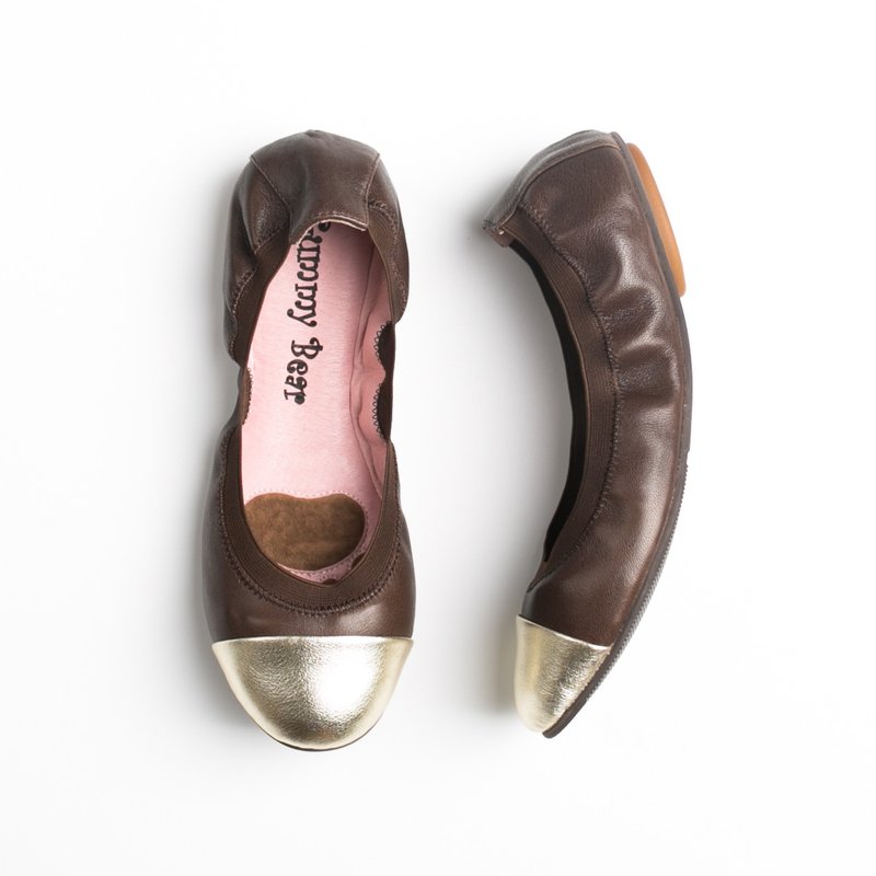 Gummy Bear 手工/小羊皮/柔软/平底鞋/娃娃鞋 - 芭蕾鞋/娃娃鞋 - 真皮 咖啡色