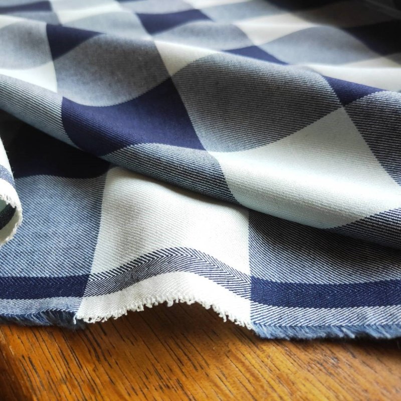 蓝绿 棋盘格 斜纹轻磨毛 仿羊毛保暖防皱面料 - 编织/刺绣/羊毛毡/裁缝 - 棉．麻 蓝色