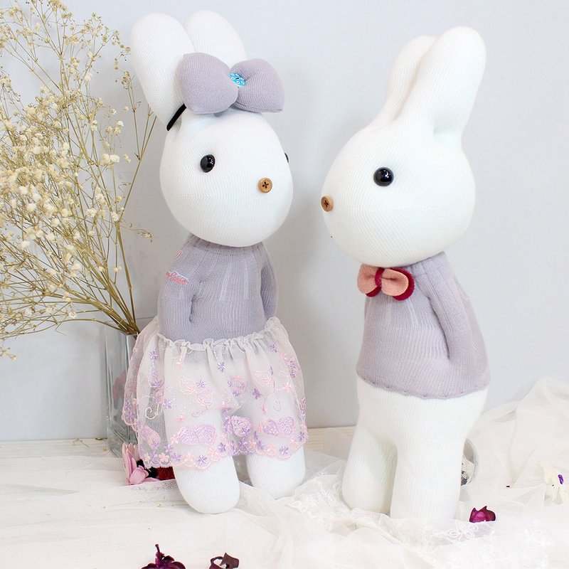 乐比兔｜手作甜蜜伴侣｜淡紫色浪漫组-礼物、浪漫情人、纯手工针织、婚礼、摆饰 - 摆饰 - 棉．麻 紫色