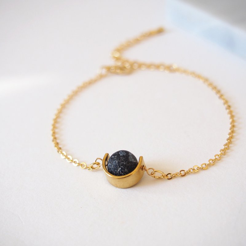 风化玛瑙 • 合金黄铜小U托 • 镀金手链 - 手链/手环 - 其他金属 灰色