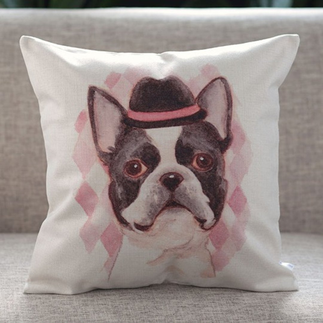 Cushion cover dog french bull hat Scandinavian design jubileecushionai015 - 摆饰 - 棉 