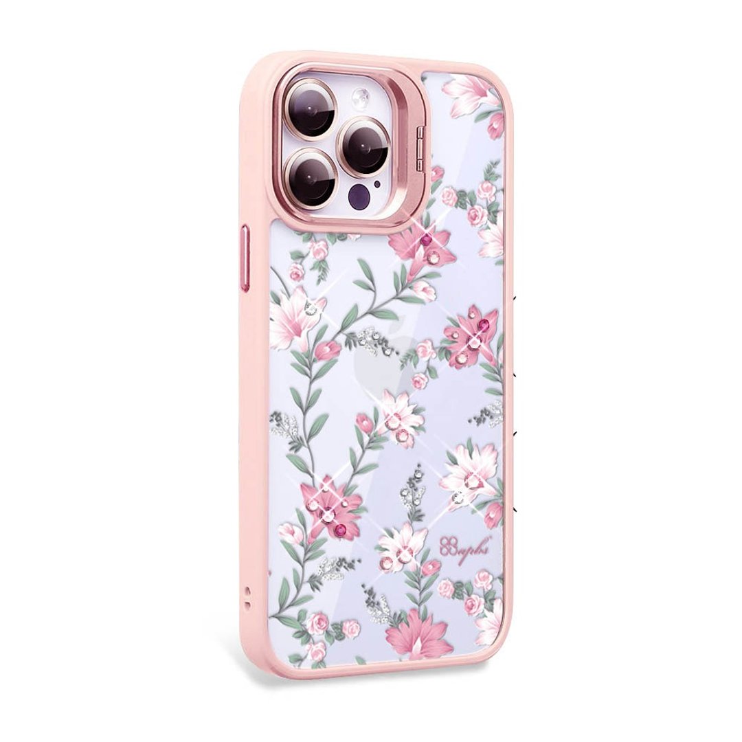iPhone 15系列 防震双料隐形立架彩钻手机壳-小清新-粉剑兰-粉框 - 手机壳/手机套 - 其他材质 多色