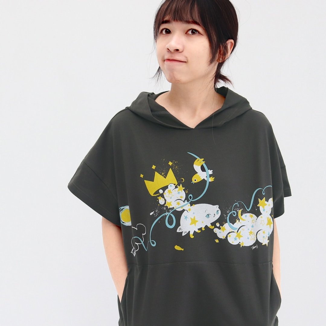 梦游星空 - 短袖帽t one size 猫 - 女装 T 恤 - 棉 咖啡色