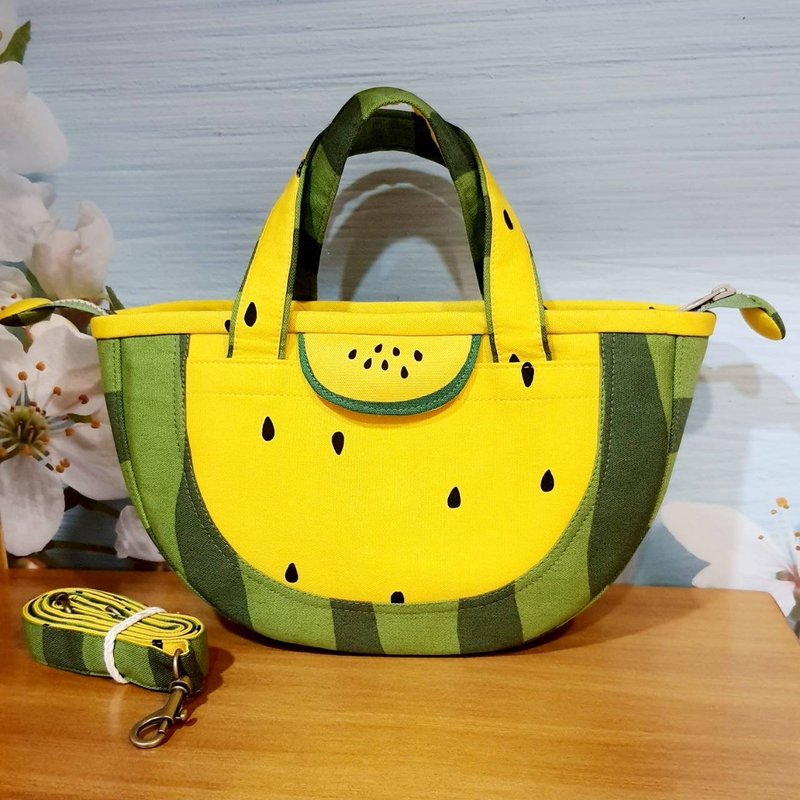 黄西瓜手提、斜背两用包 - 侧背包/斜挎包 - 棉．麻 黄色