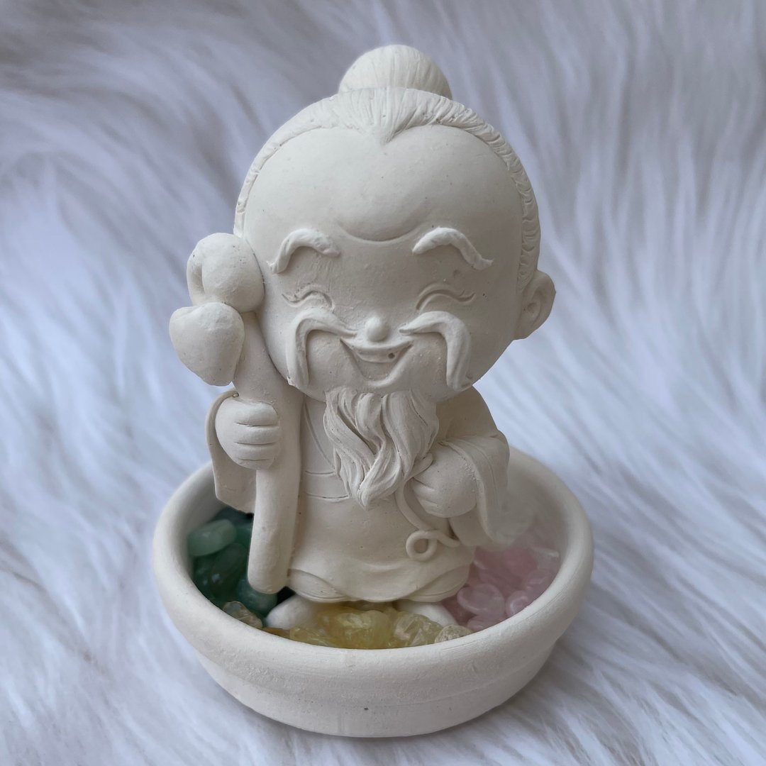 五行水晶矿石扩香 净念吉祥小佛之月老 - 小盘组含精油选项 - 玩偶/公仔 - 其他材质 白色
