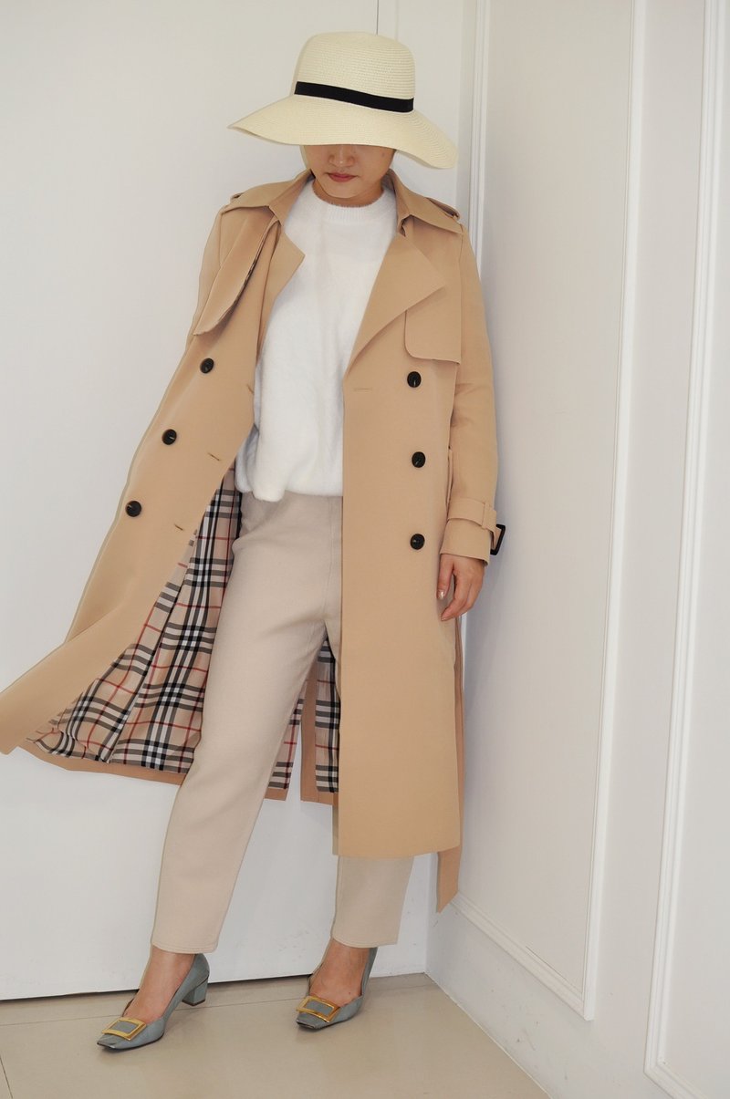 Flat 135 X 台湾设计师 秋装英伦风格 卡其风衣外套 搭配格纹内里 - 女装西装外套/风衣 - 聚酯纤维 卡其色