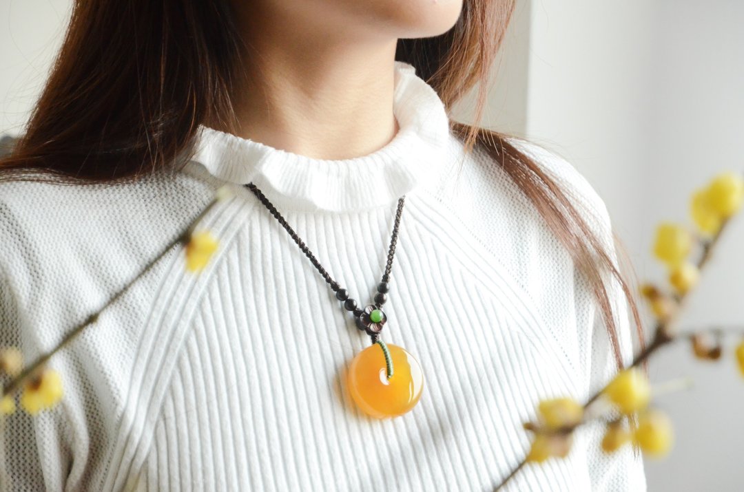 【蜜蜡怀古】Amber天然琥珀蜜蜡平安扣极品收藏古典项链 - 项链 - 宝石 橘色
