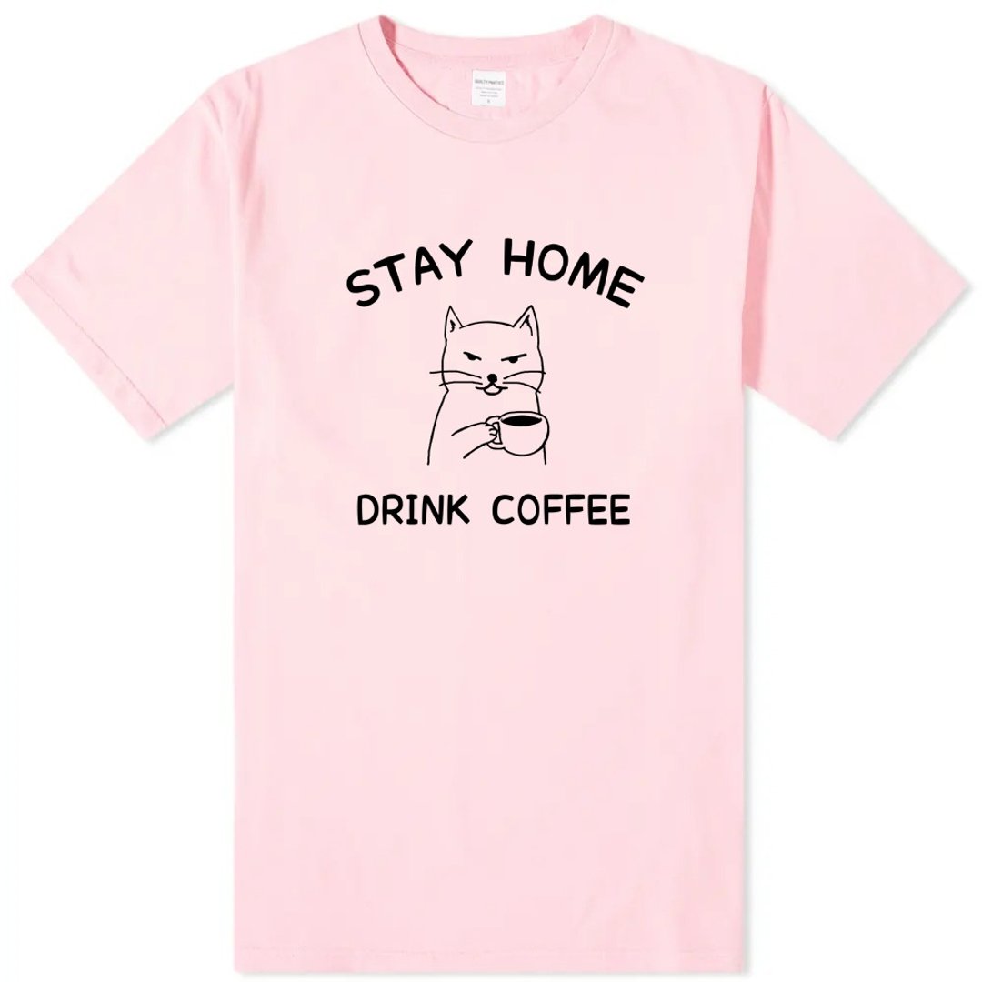 STAY HOME DRINK COFFEE 中性短袖T恤 浅粉 待在家里喝咖啡防疫 - 女装 T 恤 - 棉 粉红色