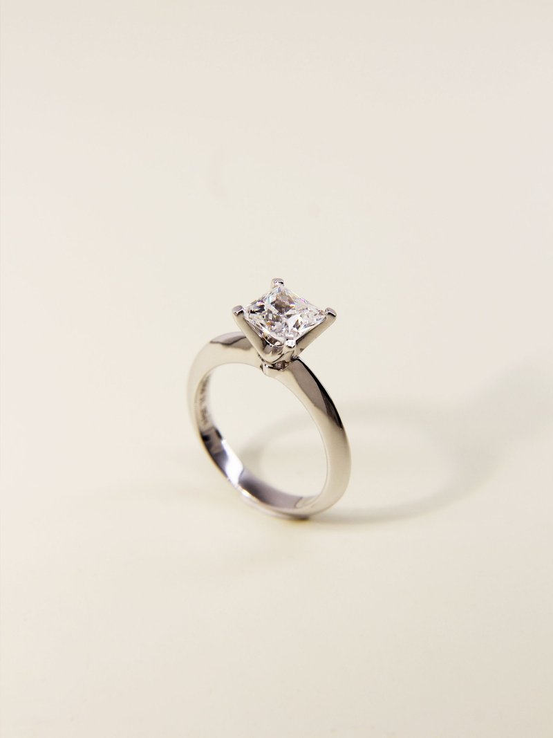 1.25克拉公主切割莫桑石戒指 | 莫桑石婚戒 | 情侣对戒 | 925纯银 - 戒指 - 纯银 银色