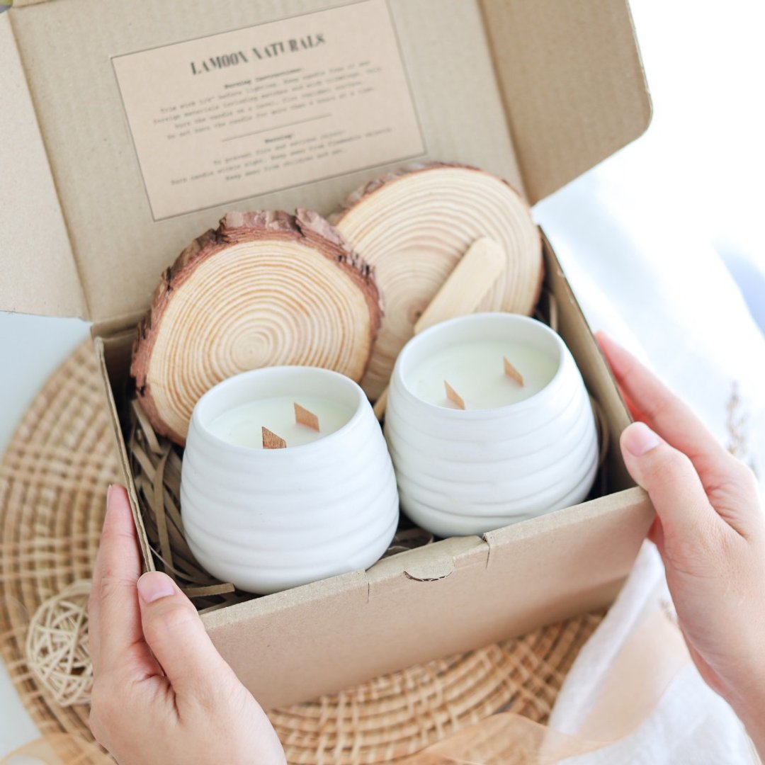 Modern Soy Wax Candle gift set, Personalised candle gift set, Spa gift for her - 蜡烛/烛台 - 精油 