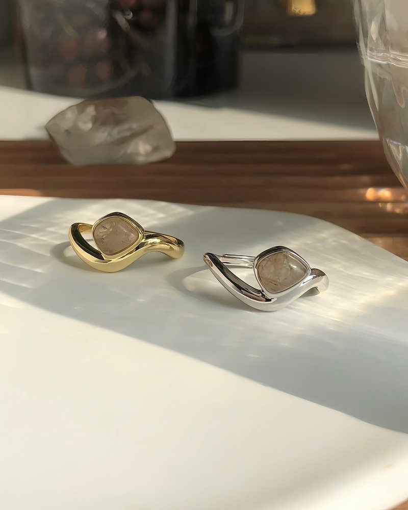 【好运聚财】金发晶 | 925纯银水晶戒指 - 戒指 - 纯银 白色