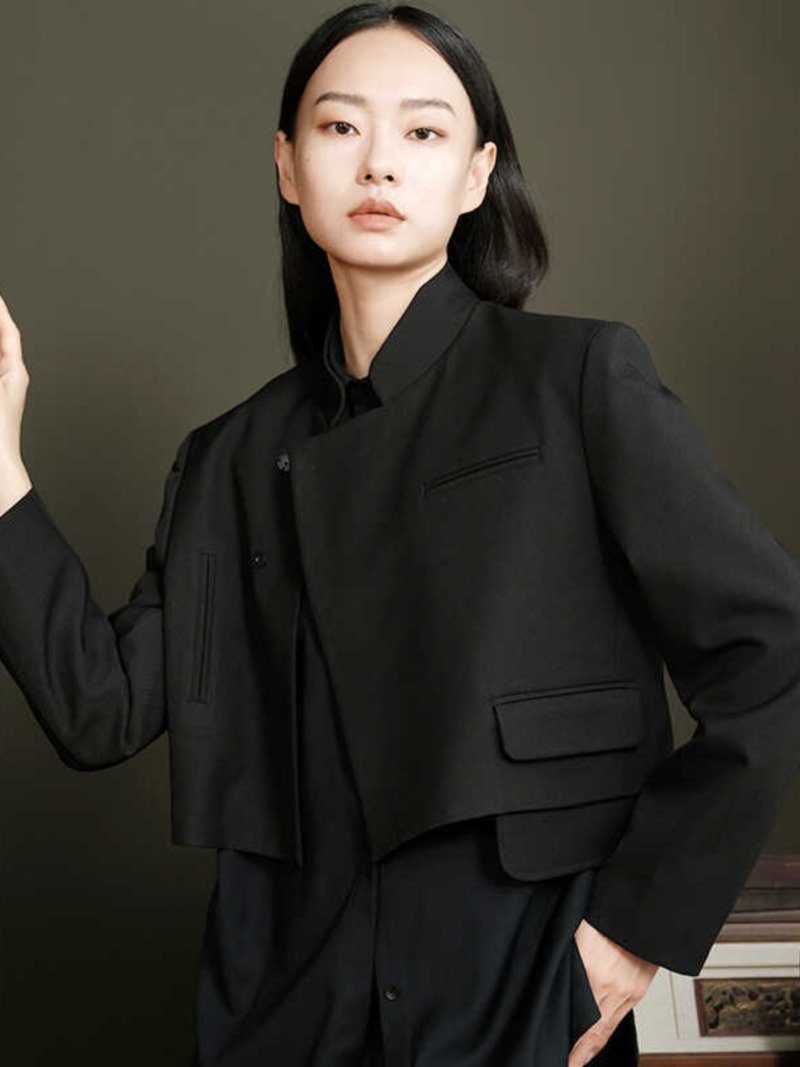 西羁/中国风西装 复古短上衣外套 - 女装西装外套/风衣 - 聚酯纤维 黑色
