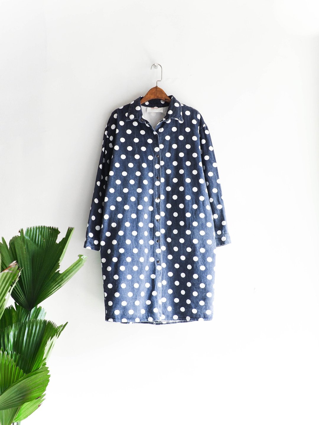 河水山 - 福岛深黑蓝水玉点点少女日志 古董丹宁长版衬衫外套 shirt oversize vintage denim - 女装休闲/机能外套 - 棉 蓝色