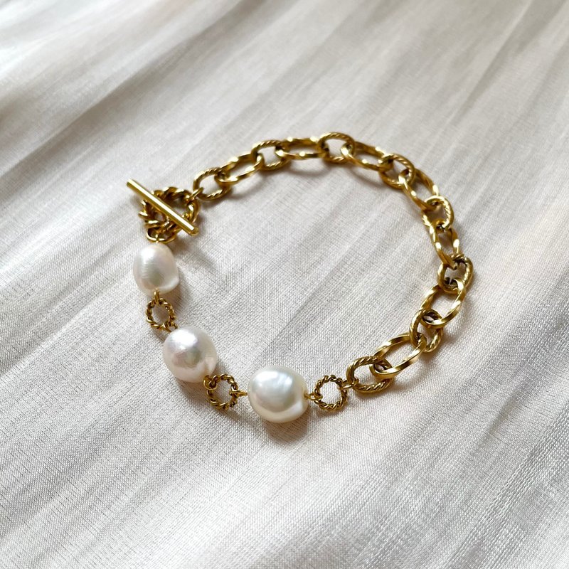 粉彩巴洛克天然粉珍珠金色OT扣手链【毕业礼物】 - 手链/手环 - 珍珠 