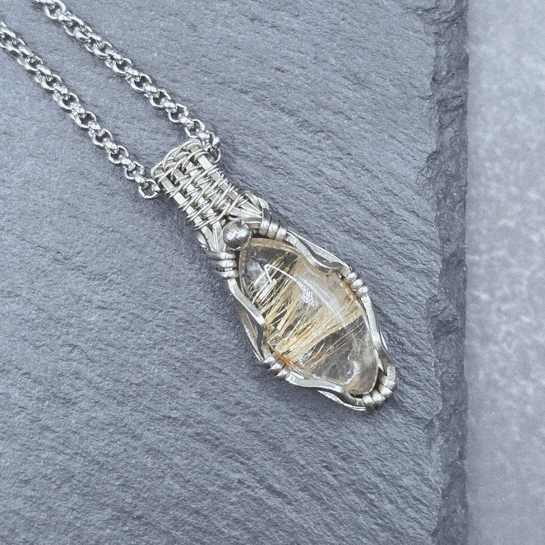 金发晶 白铜线吊坠 金属绕线 - 项链 - 铜/黄铜 黄色