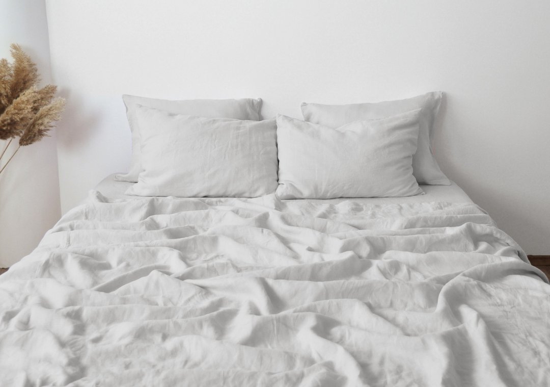 Light gray linen sheet set / Flat+fitted sheet+2 pillowcases / Gray bedding - 寝具 - 亚麻 灰色