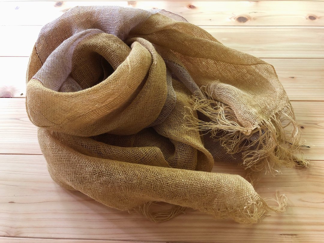 Hand-woven hemp shawl R - 丝巾 - 棉 黄色