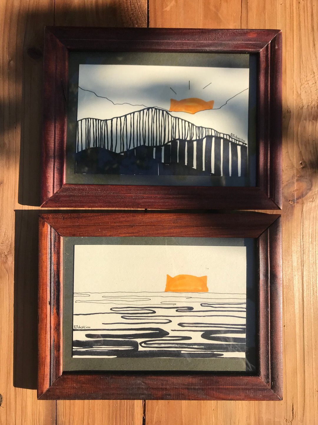 猫阳日出 猫阳日落\手绘 作品 插画 装饰 希望 吸引 风景 回收 - 海报/装饰画/版画 - 纸 橘色
