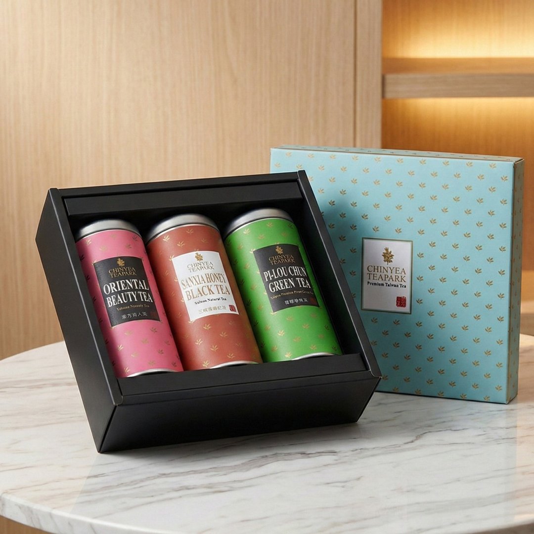 台湾茶叶礼盒－自然栽培三入茶礼・东方美人 蜜香红茶 碧螺春 - 茶 - 其他材质 蓝色