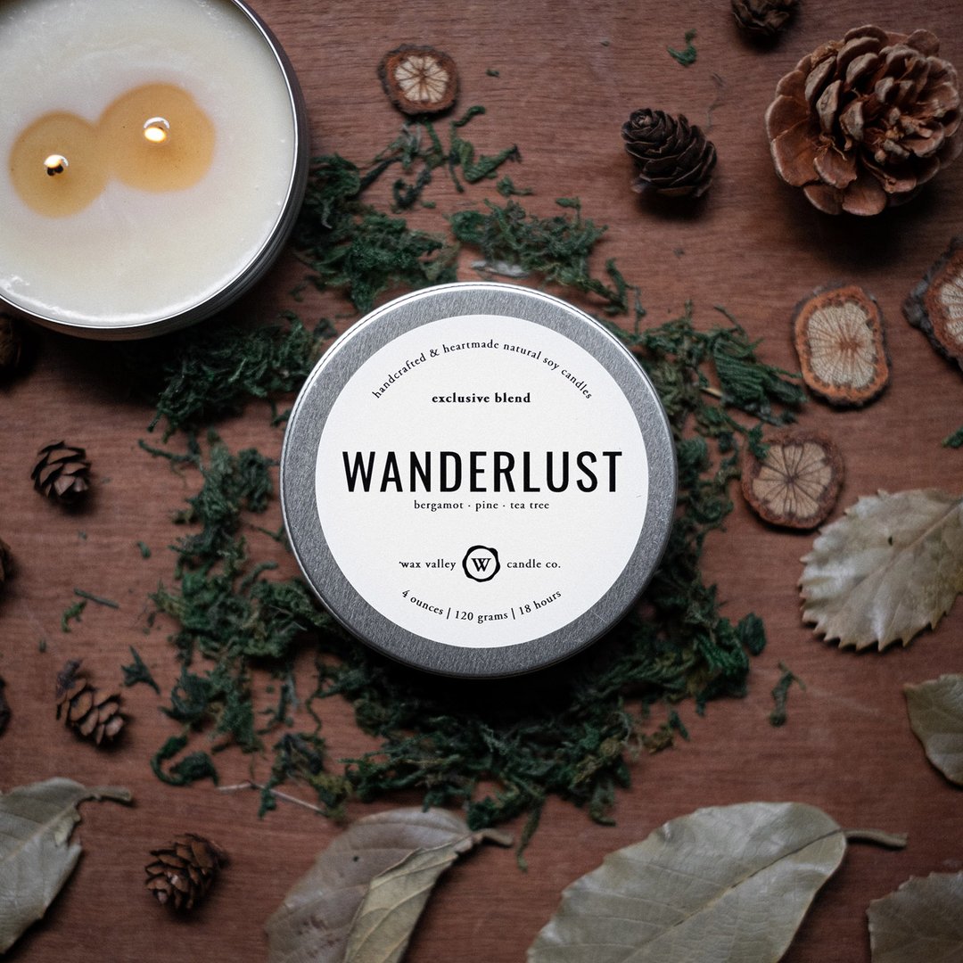 Soy Candle Wanderlust Blend Travel Tin - Bergamot, Pine, Tea Tree - 蜡烛/烛台 - 其他材质 银色