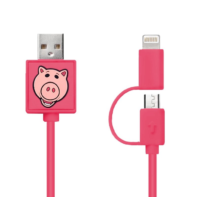 迪士尼系列 Lightning / Micro USB 二合一快充传输线 火腿猪 - 充电宝/传输线 - 塑料 粉红色
