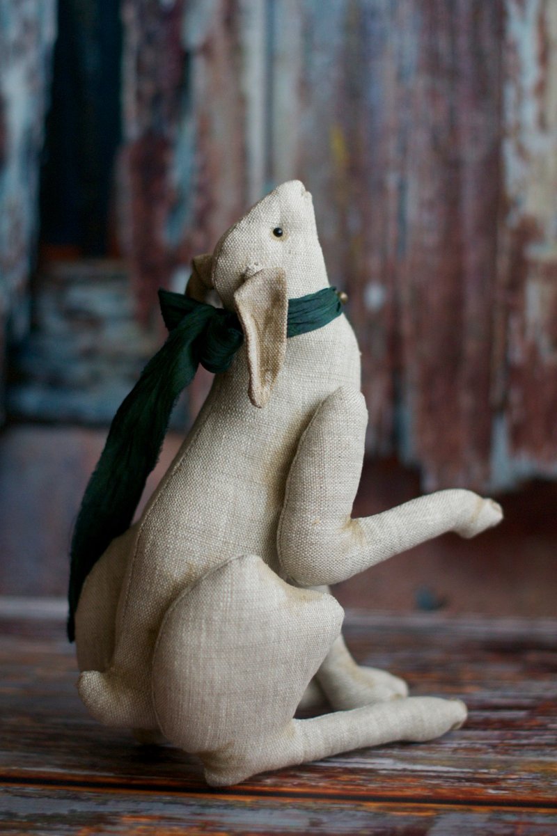 生态玩具手工制作复活节兔子，以 100%麻制成。 2023 年符号 - 玩偶/公仔 - 其他材质 灰色