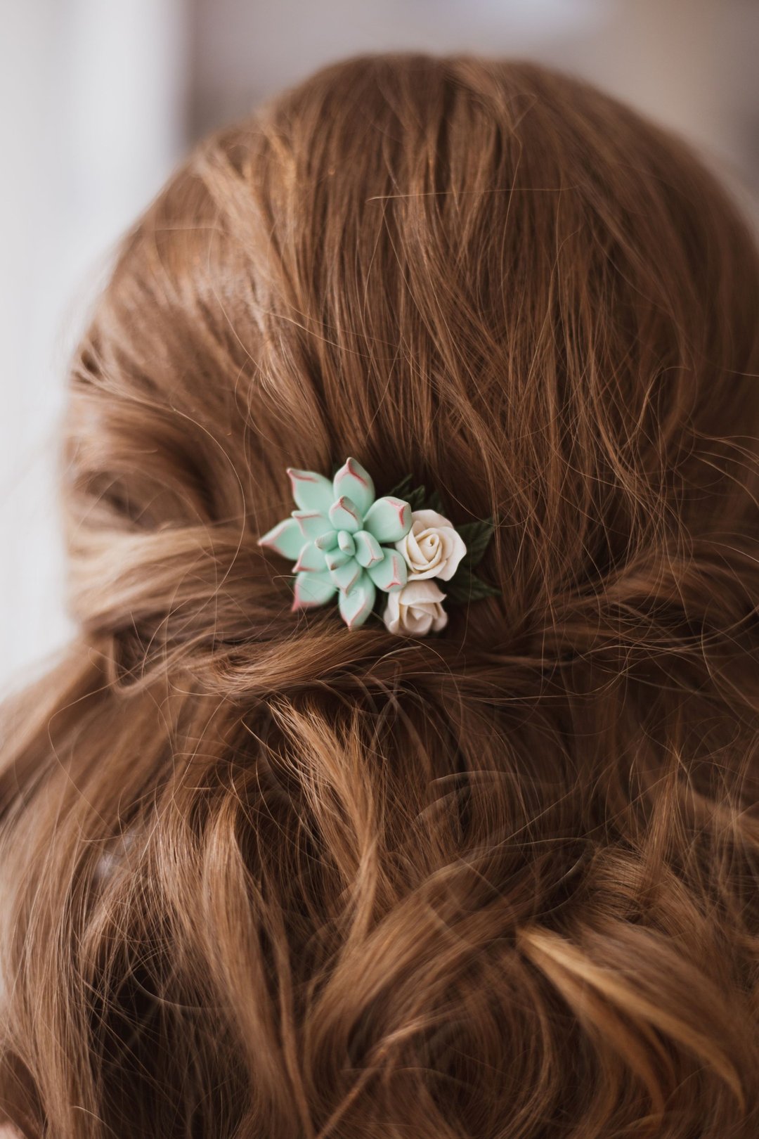 Blue succulent hair comb. Flower rose hair comb,wedding hair comb. - 发饰 - 粘土 白色