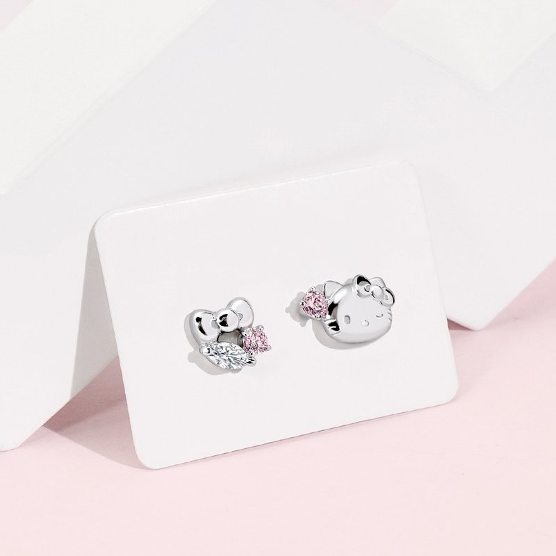 Sanrio学院Mix系列-HelloKitty凯蒂猫晶钻纯银耳环 - 耳环/耳夹 - 纯银 银色