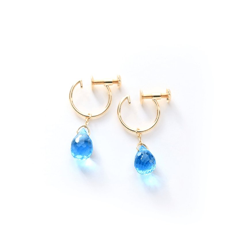 11月誕生石 一粒ブルートパーズ(ブリオレットカット) K10 イヤリング~ESPOIR~ - 耳环/耳夹 - 宝石 蓝色