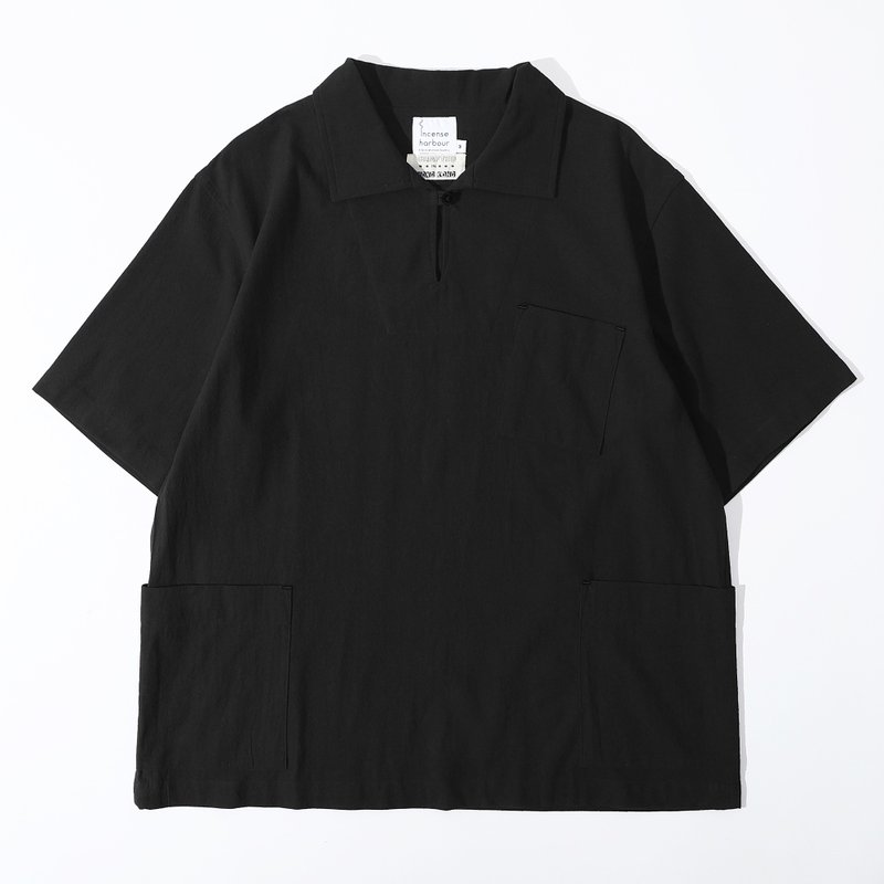 Incense Harbou 日本棉质布料水手套头衫 - 黑色 - 男装衬衫 - 棉．麻 黑色