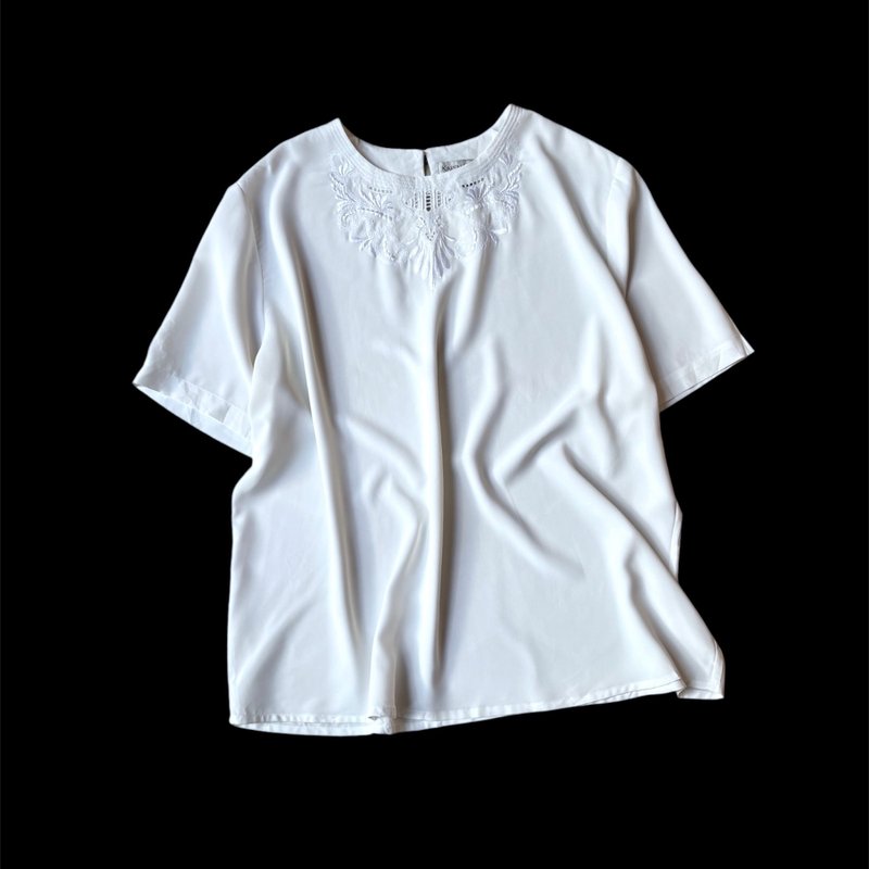 美国古着刺绣镂空短袖上衣 lace blouses - 女装衬衫 - 聚酯纤维 白色