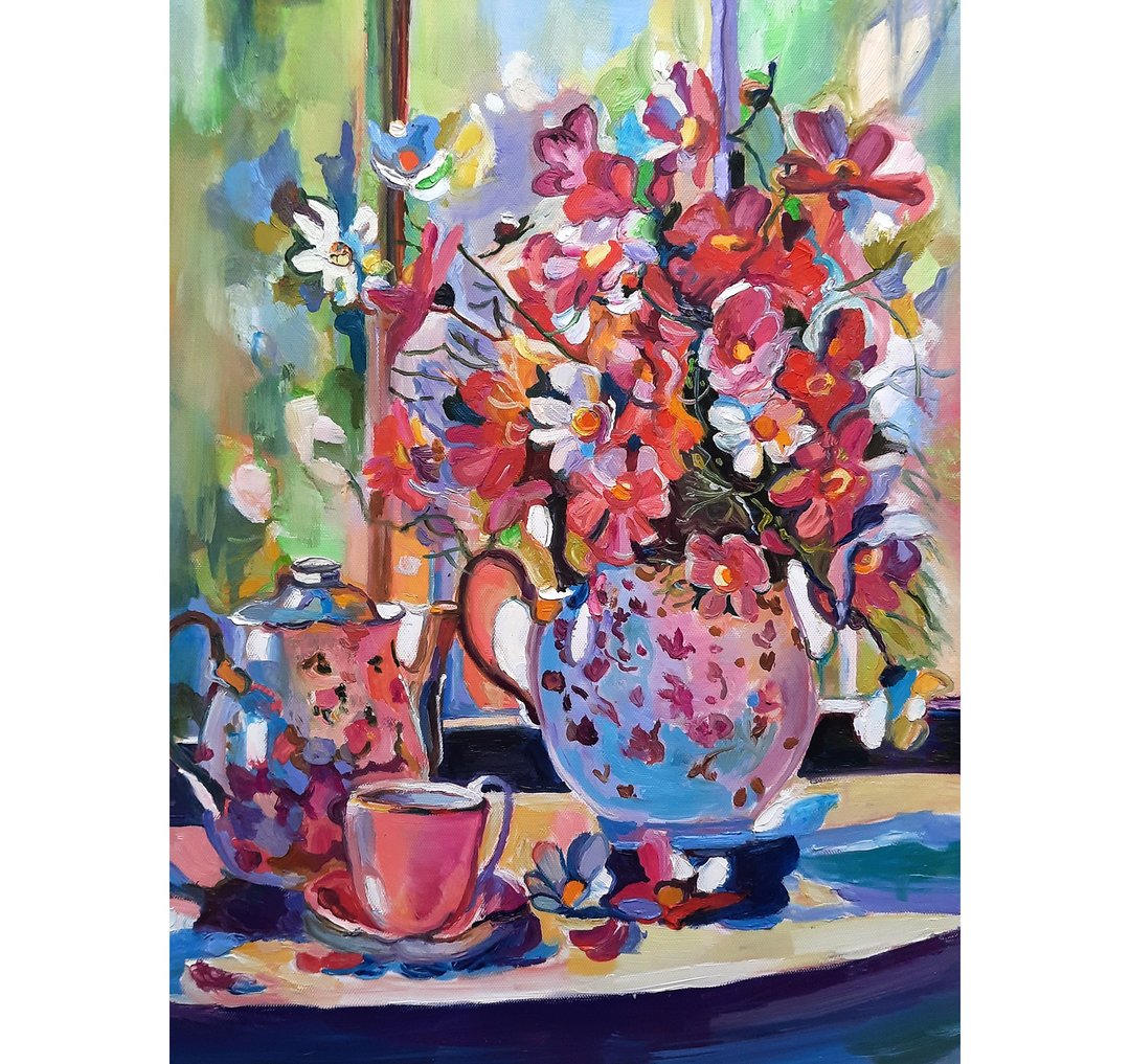 Flowers   Art  Painting  Original Oil Art Wall Decor Oil On Canvas - 墙贴/壁贴 - 其他材质 粉红色