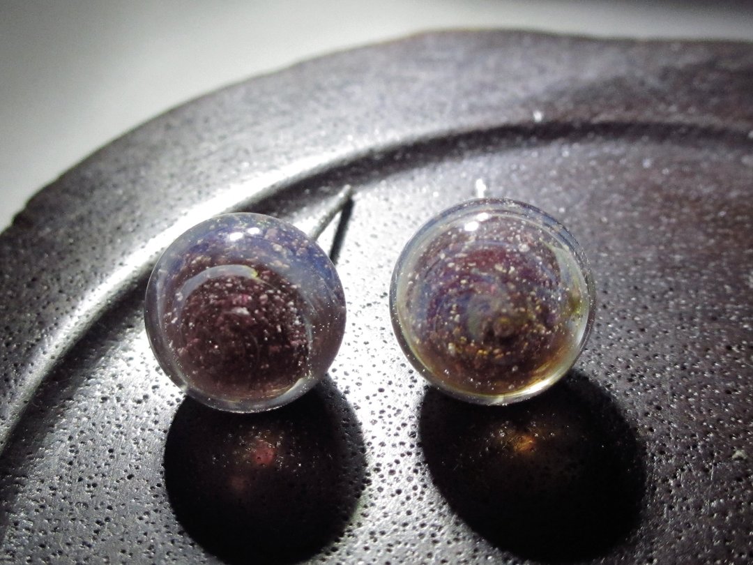 ×| 小宇宙系列 |× 925纯银小紫星球琉璃耳环(一对) - 耳环/耳夹 - 玻璃 多色