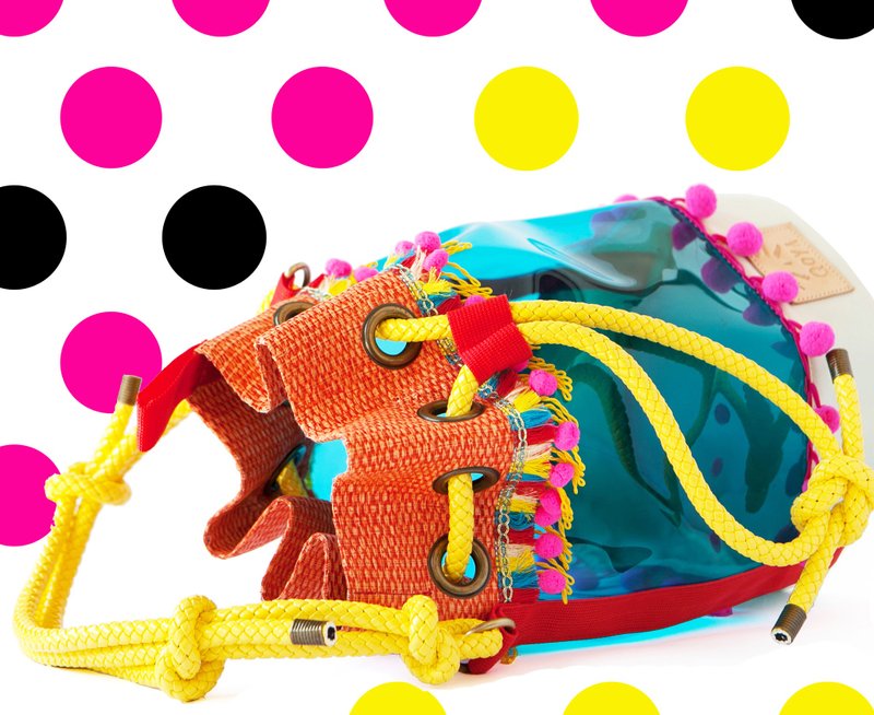 'BUCKET' Drawstring Beach Bucket Bag in Punch Blue/Yellow - 手提包/手提袋 - 防水材质 多色