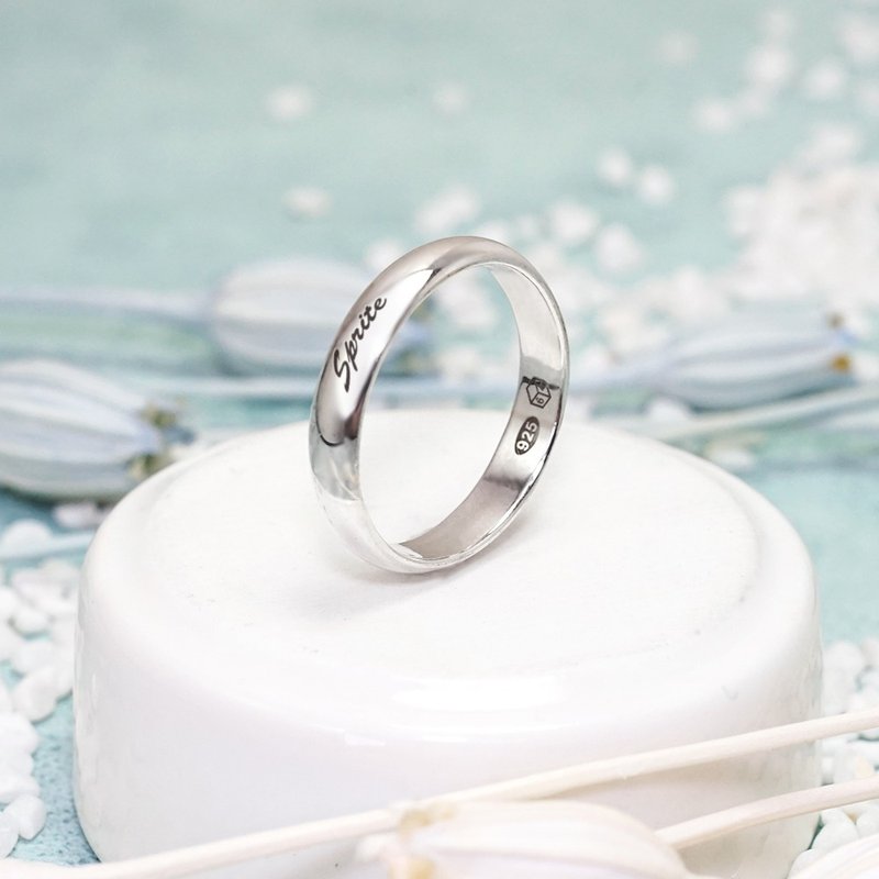 圆弧银戒 4mm中版 925纯银戒指 刻字订制 男戒 女戒 姓名戒指 - 戒指 - 纯银 银色