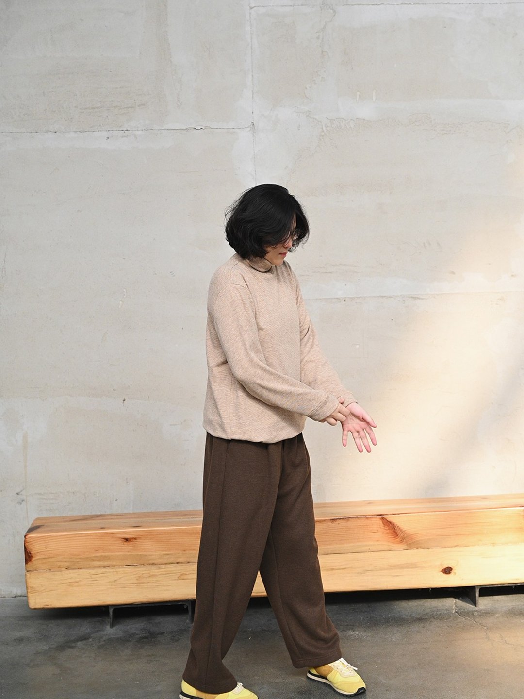 福人俱乐部 男女同款曲奇双色条纹加绒针织长袖高领打底卫衣百搭 - 女装衬衫 - 其他材质 卡其色