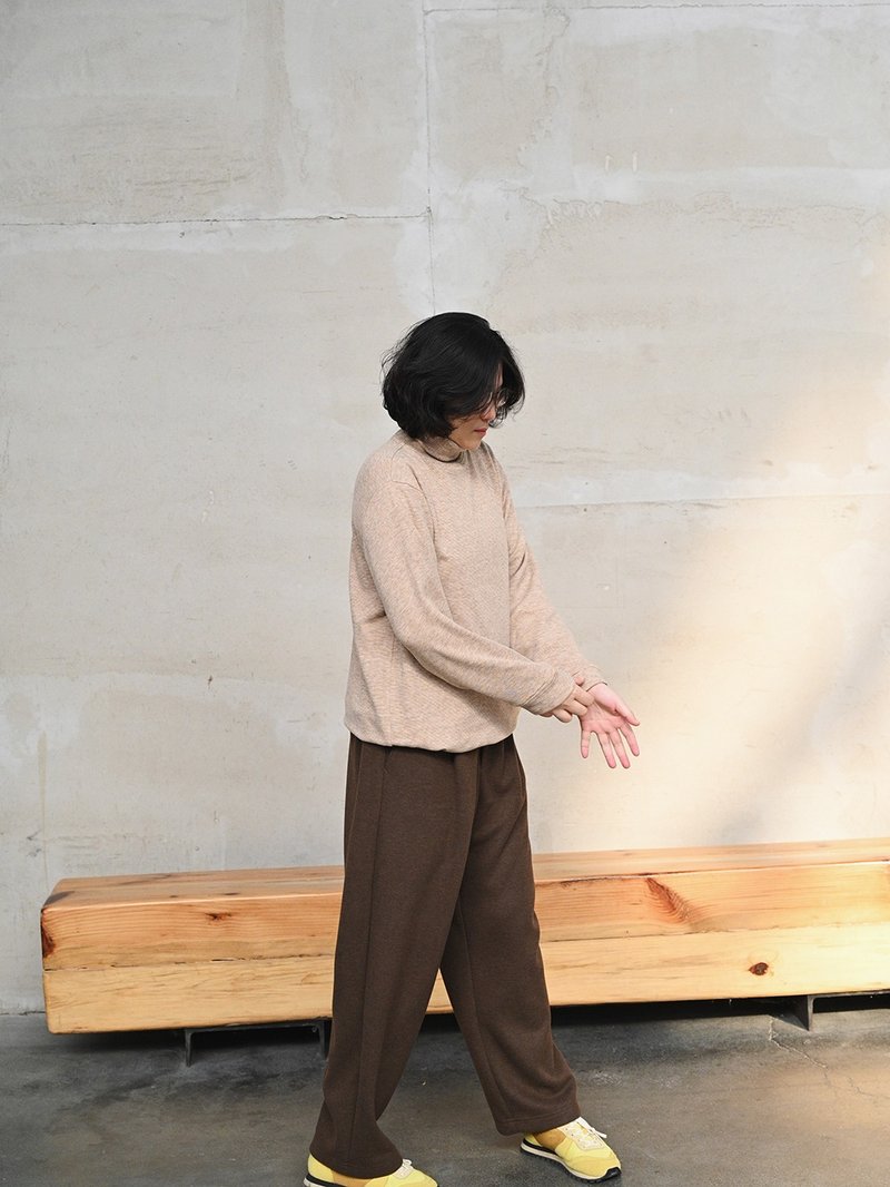 福人俱乐部 男女同款曲奇双色条纹加绒针织长袖高领打底卫衣百搭 - 女装衬衫 - 其他材质 卡其色