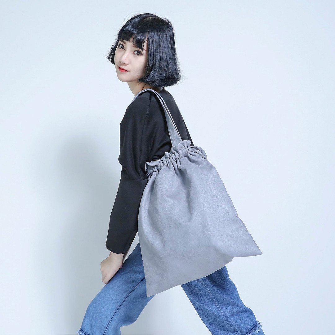 Kari 麂皮束口包_6AB900_灰 - 手提包/手提袋 - 棉 灰色