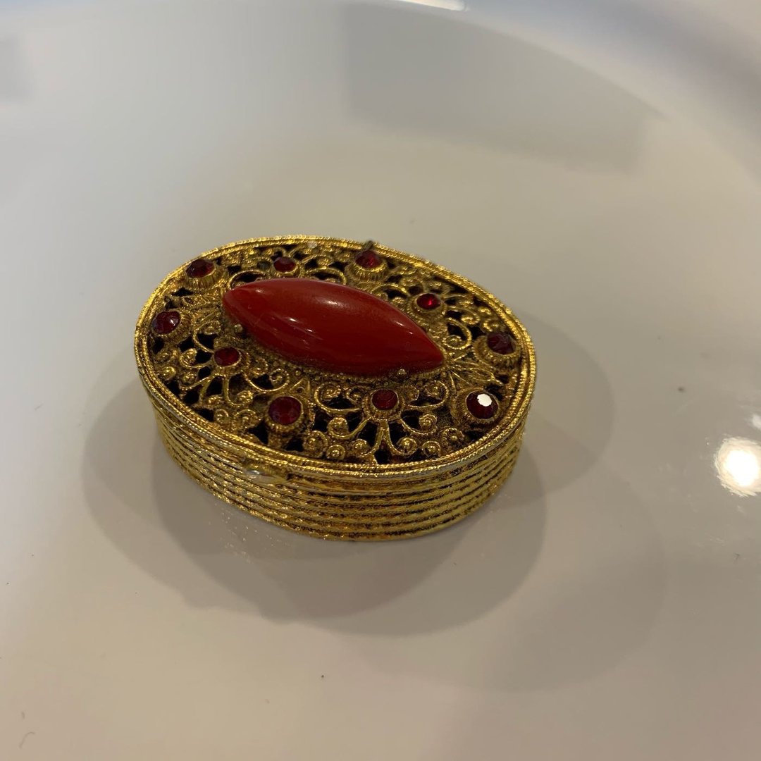 Vintage 红钻珊瑚香膏盒 饰品盒 - 其他 - 其他金属 