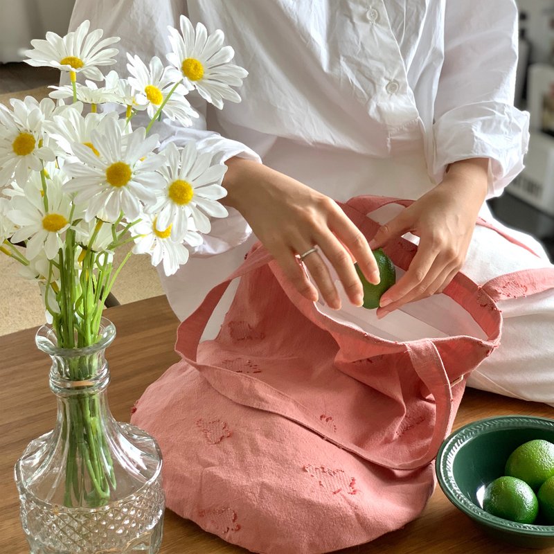 法国产砂洗剪花亚麻 蛋型单肩包 烟紅粉/嫣紅粉 - 侧背包/斜挎包 - 棉．麻 粉红色