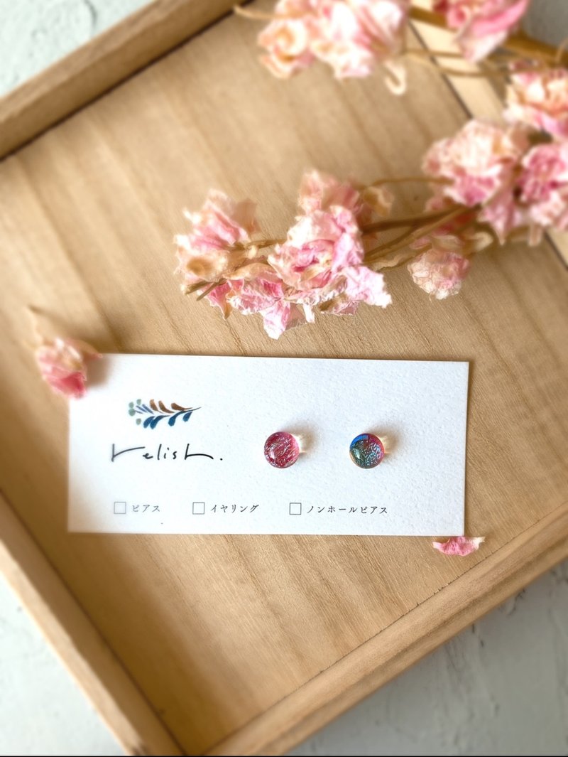 小巧 闪耀 金继 Dichroic 玻璃 粉色 耳针 无耳洞耳夹 夹式耳环 玻璃 小巧 金色 金 简约 办公室 礼物 赠礼 - 耳环/耳夹 - 玻璃 粉红色