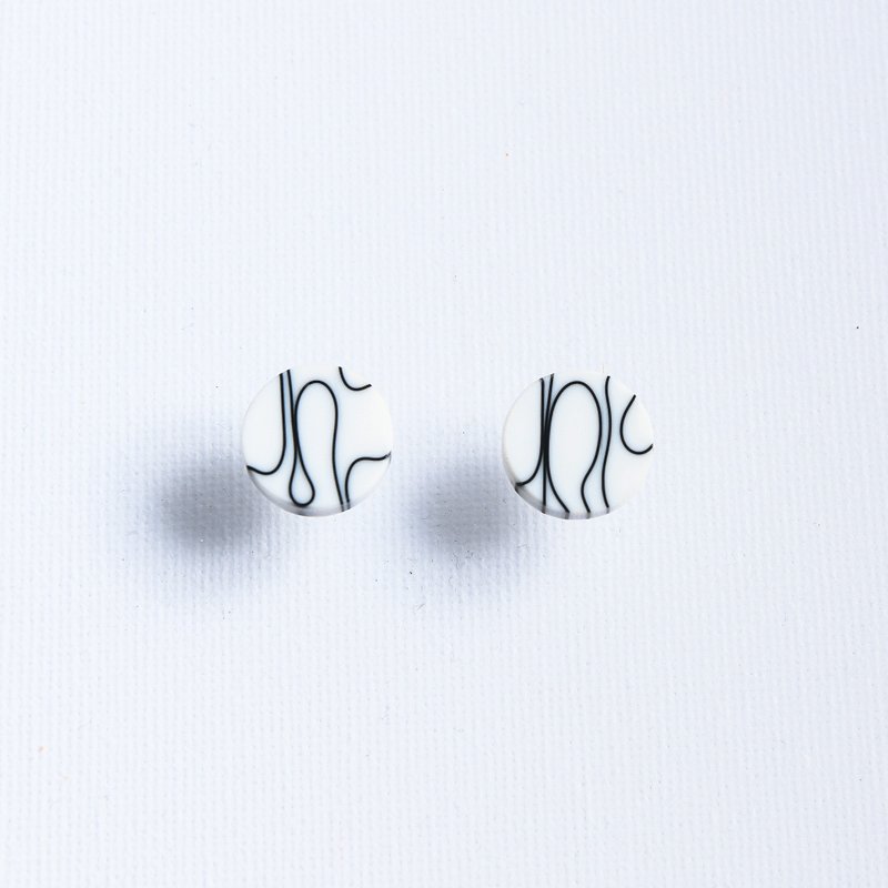 大艺术家-压克力圆型耳环(极简) - 耳环/耳夹 - 不锈钢 白色